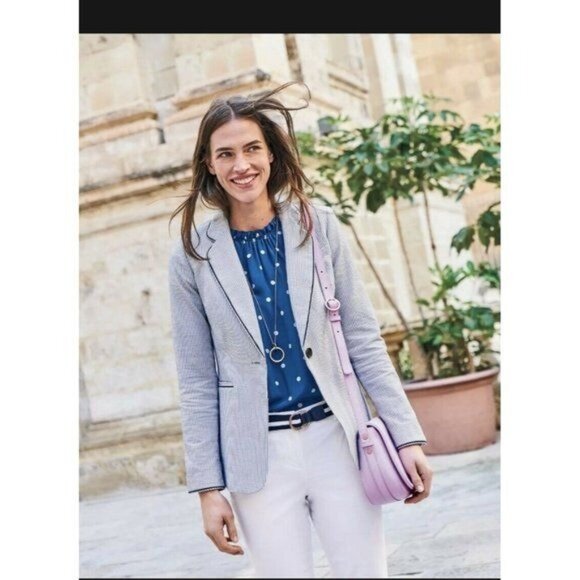 BODEN WOMEN'S BLAZER size 4R BLUE White Stripes  J - Picture 1 of 6